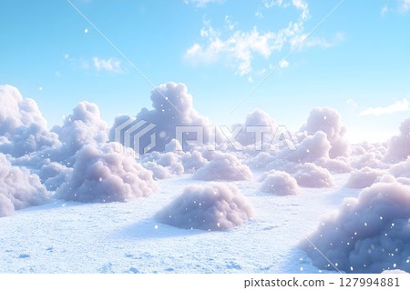 Dreamy cloudscape soft white clouds over snowy landscape 127994881