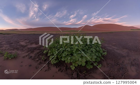 Desert plants at sunset vibrant landscape panorama 127995004
