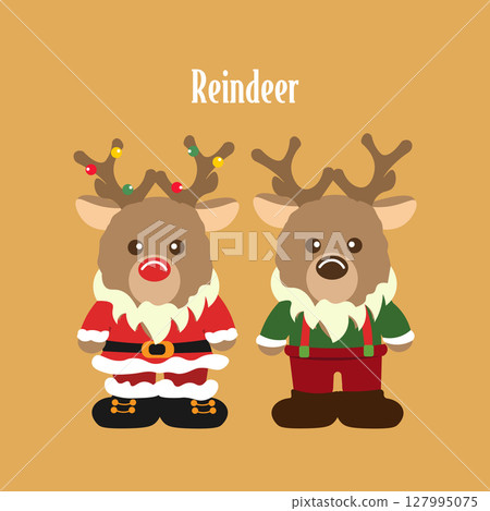 穿著聖誕老人服裝的馴鹿插圖 穿著聖誕老人服裝的馴鹿插圖 127995075
