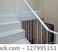 White wooden staircase frame on abstract background 127995151