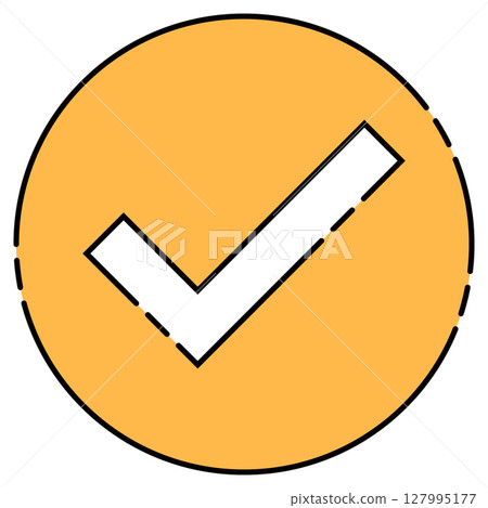 Stylish check mark, dashed line, round, vector data, flyer, web, video material, yellow Stylish check mark, dashed line, round, vector data, flyer, web, video material, yellow 127995177