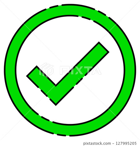 Stylish check mark, dashed line, round, vector data, flyer, web, video material, green 127995205