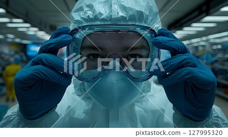 Protective suit goggles medical worker safety health prevention 127995320
