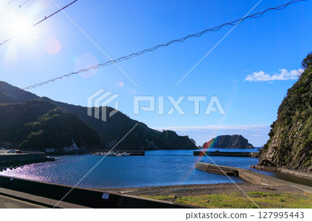 A view of Nakagi Port. Nakagi Beach is in the foreground, and Daikon Island is offshore. Hirizo Beach is to the left of Daikon Island. 2024 A view of Nakagi Port. Nakagi Beach is in the foreground, and Daikon Island is offshore. Hirizo Beach is to the left of Daikon Island. 2024 127995443