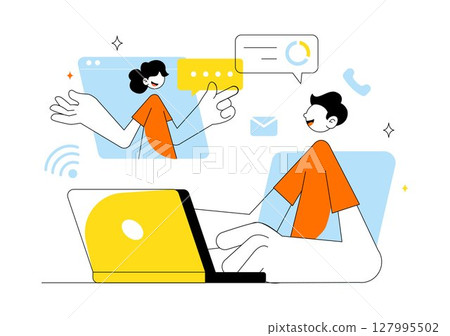 Remote Working Setup Vector Illustration Featuring a Balanced Work Life Environment with Flextime, Emphasizing Flexibility and Productivity from Home 127995502