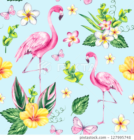Tropical Summer Flamingo Illustration Collection 127995748