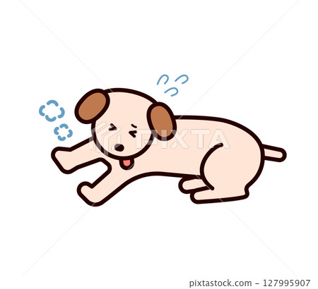 Simple and cute illustration of a dog suffering from heatstroke 127995907