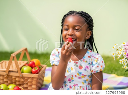 happy asian girl blowing bubbles in park 127995968