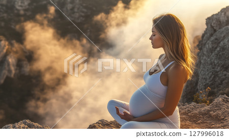 A woman is practicing yoga in a calm and serene environment, copy space. The concept of mindfulness, relaxation, physical well-being, and inner balance. Generative AI. A woman is practicing yoga in a calm and serene environment, copy space. The concept of mindfulness, relaxation, physical well-being, and inner balance. Generative AI. 127996018