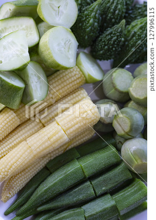 Fresh Vegetables On The Table, Background for advertising and wallpaper in healthcare and food scene. Fresh Vegetables On The Table, Background for advertising and wallpaper in healthcare and food scene. 127996115