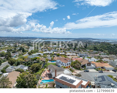 Aerial view of residential urban sprawl in San Diego 127996639
