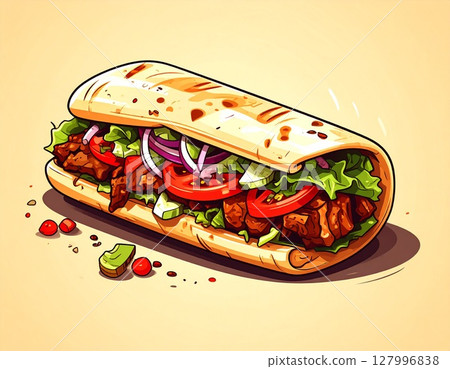 Simple illustration of a doner kebab Simple illustration of a doner kebab 127996838