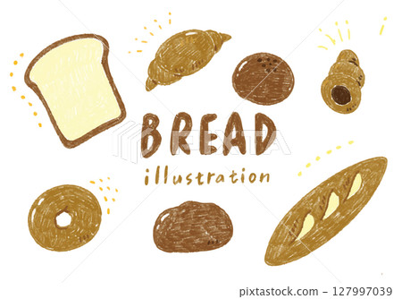 各種麵包的蠟筆風格插圖 127997039