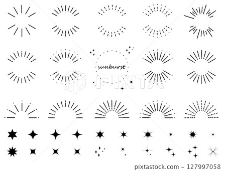 A simple sunburst frame and glitter illustration set. Sunburst A simple sunburst frame and glitter illustration set. Sunburst 127997058