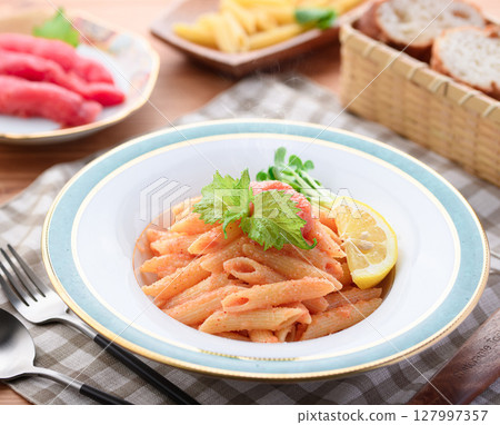 Mentaiko penne with lemon - a refreshing Western-style pasta dish Mentaiko penne with lemon - a refreshing Western-style pasta dish 127997357