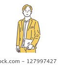 Illustration of a stylish businessman holding a laptop 127997427