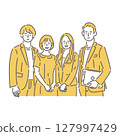 Illustration of team members at work lined up together 127997429