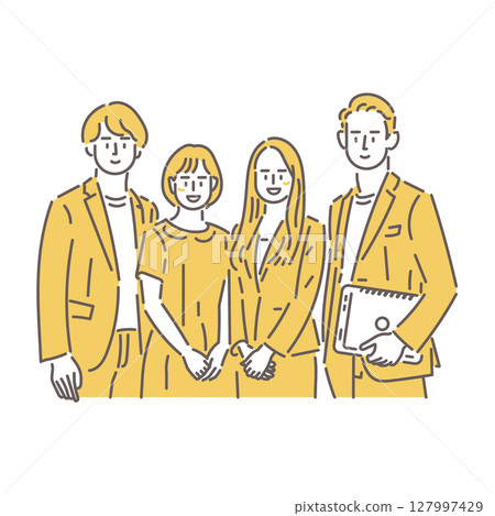 Illustration of team members at work lined up together Illustration of team members at work lined up together 127997429