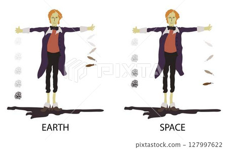 illustration of physics, motion of a free falling object, In vacuum all falling objects would accelerate at the same rate regardless of their size, shape or mass, Law of Inertia 127997622