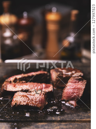 Delicious medium rare steak 127997823