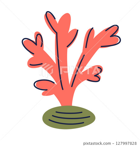 Vector illustration of branching shape coral in cartoon flat style. Colorful marine plant or animal. Underwater nature element for ocean themes, childrens materials, decor, aquariums icon 127997828