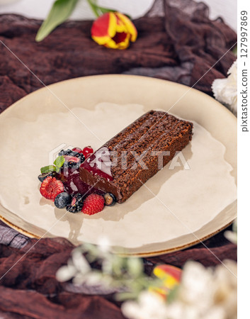 Delicious chocolate cake slice 127997869