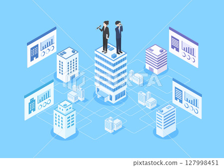 男性和女性商人對各種公司進行研究和分析 127998451