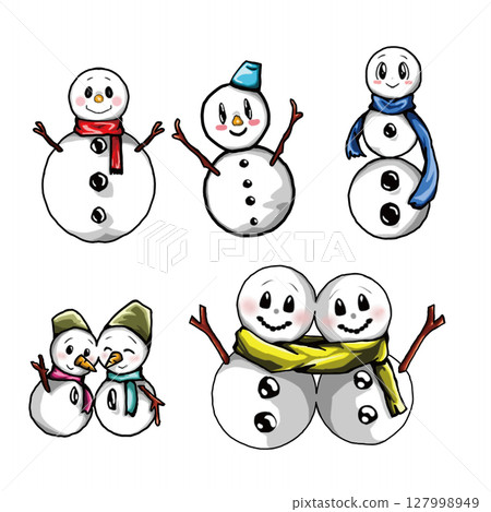 Perfect for winter POP. A hand-drawn illustration of a snowman set. Also recommended for decorations and flyers. Perfect for winter POP. A hand-drawn illustration of a snowman set. Also recommended for decorations and flyers. 127998949