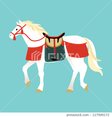 Harnessed horse_white 127999172