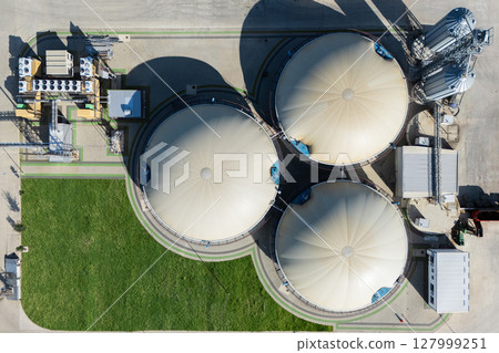 Aerial view of biogas plant for biomethane production Aerial view of biogas plant for biomethane production 127999251