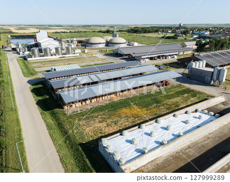 Aerial view of biogas plant for biomethane production Aerial view of biogas plant for biomethane production 127999289