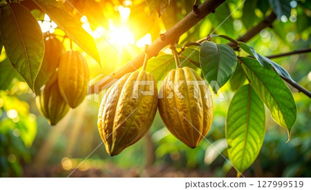 Bright yellow and red leaves bathed in the sun transform the forest with autumn beauty Bright yellow and red leaves bathed in the sun transform the forest with autumn beauty 127999519