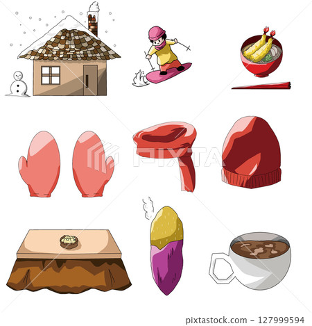 A set of hand-drawn illustrations with a winter theme. A set of hand-drawn illustrations with a winter theme. 127999594