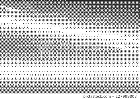 Pixel pattern background with bitmap gradient texture. Retro dotted abstract graphic with halftone gradation. Vector digital glitch noisy on white backdrop. Rays of light wallpaper 127999808