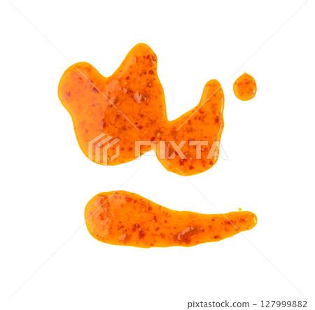 Nuoc Cham Orange Sauce Isolated, Red Asian Jelly Dip Smear, Hot Pepper Vietnamese Sauce 127999882