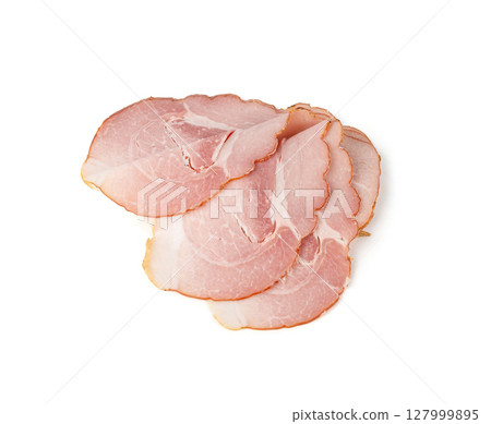 Baked Pork Slices Isolated, Roasted Sliced Loin, Tenderloin Ham Pieces, Boiled Meat Fillet Cuts 127999895