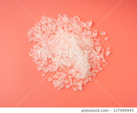 Dead sea salt pile, white crystals for body spa, sodium chloride similar to crushed ice, spa scrub 127999945