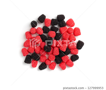 Gummy berries, chewy raspberries or jelly blackberries, gelatin candies fruit marmalade Gummy berries, chewy raspberries or jelly blackberries, gelatin candies fruit marmalade 127999953