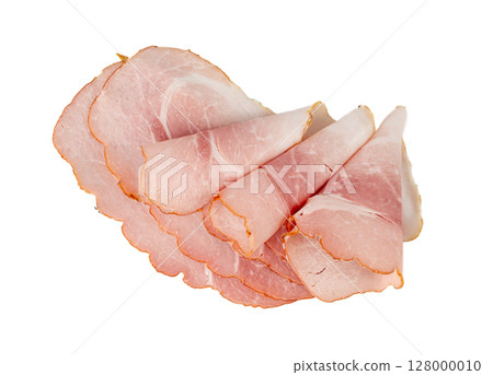 Baked Pork Slices Isolated, Roasted Sliced Loin, Tenderloin Ham Pieces, Boiled Meat Fillet Cuts Baked Pork Slices Isolated, Roasted Sliced Loin, Tenderloin Ham Pieces, Boiled Meat Fillet Cuts 128000010