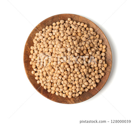 Chickpea, chick pea pile, dry Cicer arietinum fruits, raw Bengal gram legume, garbanzo beans 128000039
