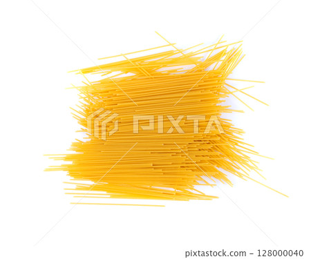 Raw spaghetti isolated, dry spagetti, long wheat noodles, uncooked italian macaroni bundle 128000040