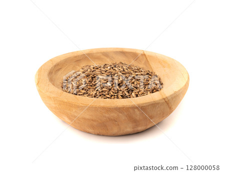 Milk thistle seeds, silybum marianum grains, dry blessed milkthistle fruits, variegated thistle kernels 128000058