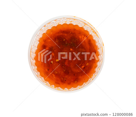Nuoc Cham Orange Sauce Isolated, Red Asian Jelly Dip Smear, Hot Pepper Vietnamese Sauce 128000086