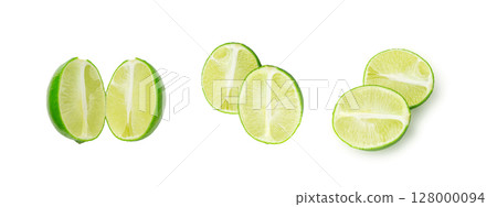 Squeezed lime isolated, squeezed out half green lemon on white background, burnout symbol 128000094