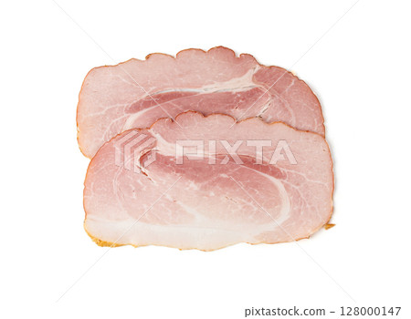 Baked Pork Slices Isolated, Roasted Sliced Loin, Tenderloin Ham Pieces, Boiled Meat Fillet Cuts 128000147