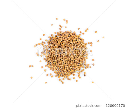 Coriander Seeds Isolated, Cilantro Grains, Chinese Parsley Seed Group, Dry Spices, Seasonings 128000170