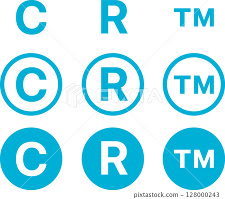 Copyright, registration, trademark icons, illustrations, symbols blue Copyright, registration, trademark icons, illustrations, symbols blue 128000243