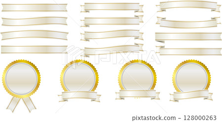 Ribbon & Medal Icon Illustration Silver 128000263