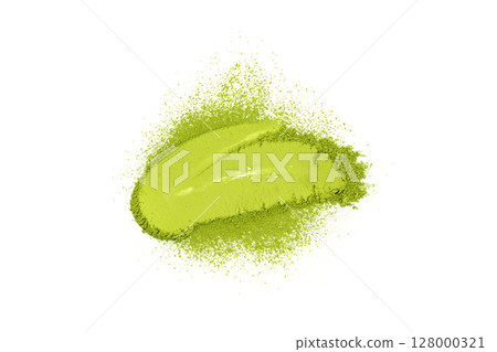 Matcha powder texture background, green tea dust pattern, flour banner, powdered chlorella 128000321