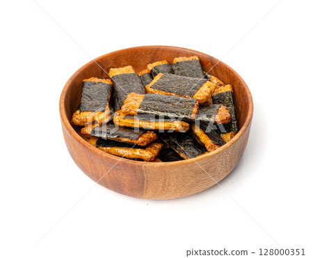 Senbei isolated, kaki no tane rice crackers, japanese crispy snack, sembei, okaki with wasabi, nori Senbei isolated, kaki no tane rice crackers, japanese crispy snack, sembei, okaki with wasabi, nori 128000351